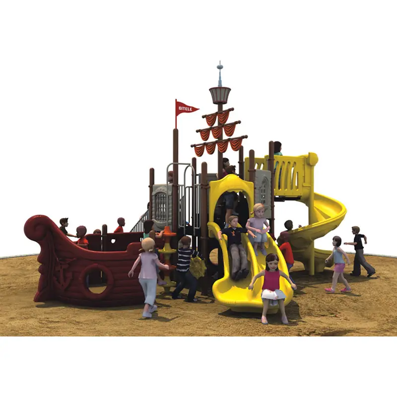 2019 safety design 114mm plastic outdoor pirate ship series playground equipment with slide for sale CS-12202