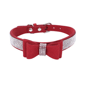럭셔리 가죽 개 목걸이 라인 석 Bowtie 애완견 칼라 - Product Image 3