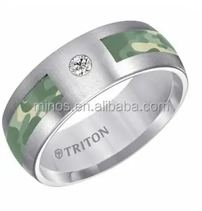 Triton 8mm Tungsten Carbide Diamond Ring with Green Camouflage