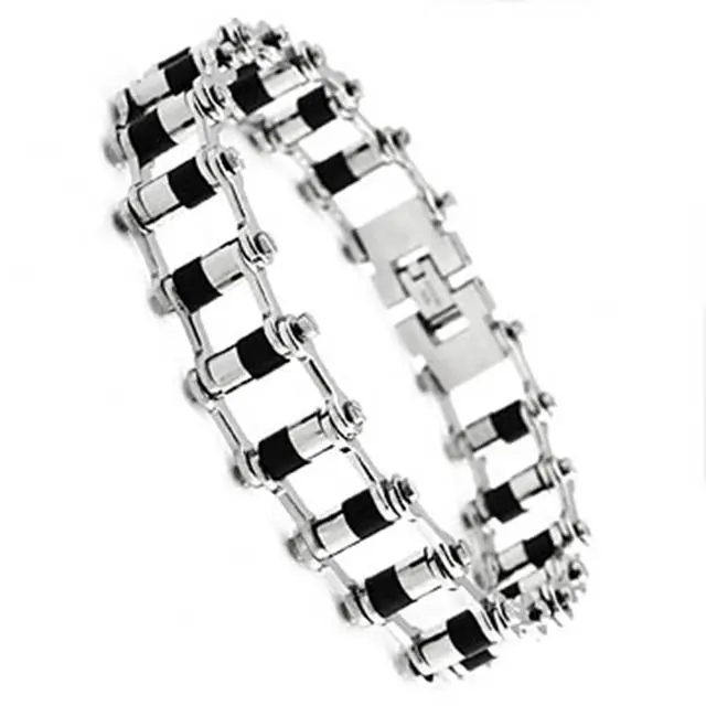 Wollet Rubber Cover Chain Bracelet Stainless Steel Biker Jewelry Wholesaler