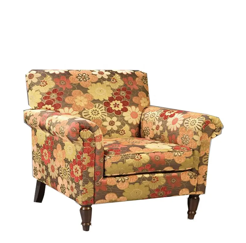 Estilo americano lounge sillón color impreso hilado de tela muebles de sala tela sofá silla