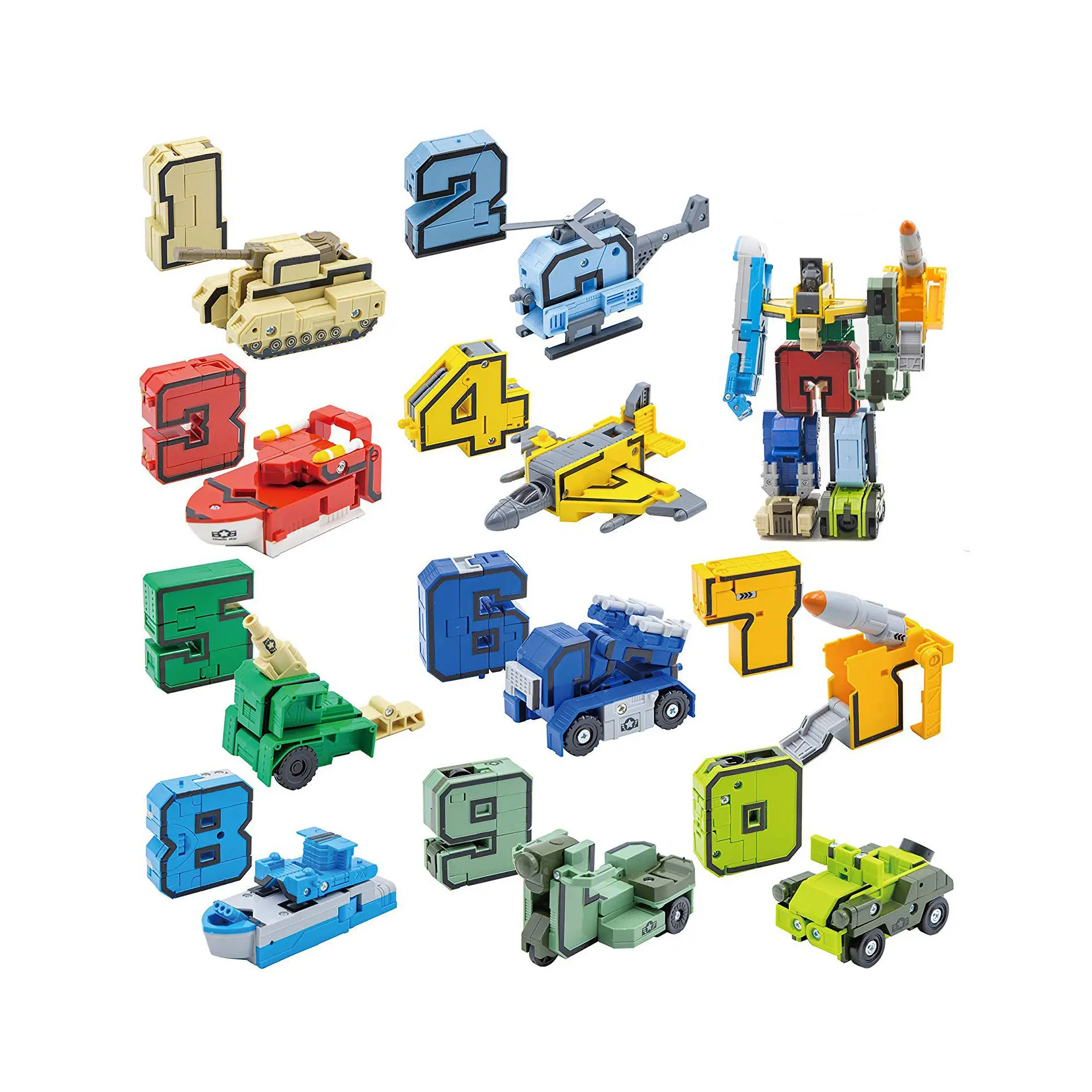 10 Pieces Number Robot Action Figure Autobots Toys for Easter Basket Stuffers, School Classroom Rewards Pre-School Education Toy