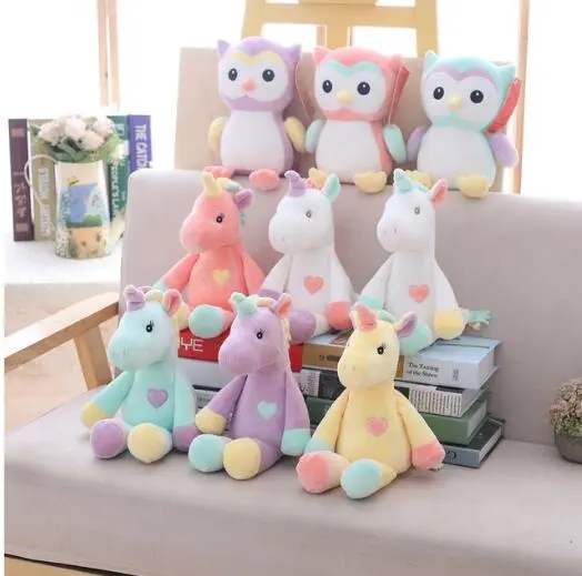 Mainan Unicorn Pelangi Mewah Spandeks/Boneka Hewan Burung Hantu Hadiah Ulang Tahun Fantastis untuk Anak-anak/Mainan Burung Hantu Mewah Spandeks