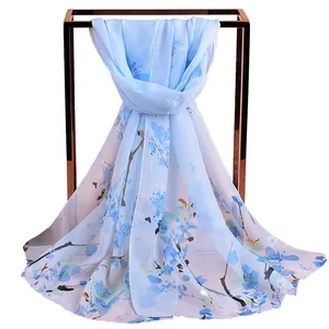 Hot fashion long chiffon scarf wholesale Plum blossom women cheap Printed scarves