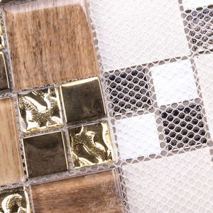 Foshan all'ingrosso quadrato grano <span class=keywords><strong>di</strong></span> legno galvanico laminato oro marrone mosaici <span class=keywords><strong>di</strong></span> <span class=keywords><strong>vetro</strong></span> - Product Image 5