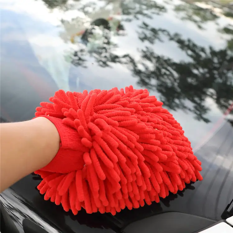 Chenille Mikrofiber Dua Sisi, Sarung Tangan Cuci Mobil untuk Membersihkan Sarung Tangan