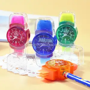 Fanncy montre visage taille-crayon avec gomme et brosse 3 en 1 taille-crayon Grand cadeau pour les enfants