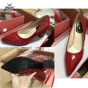 レディースオフィシャルレッドビジネスシューズレディースブラックヒールウェッジヒールサンダルウェディングPUシューズ - Product Image 6