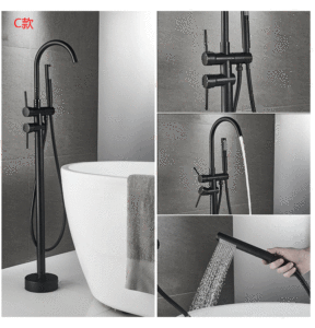 <span class=keywords><strong>Robinet</strong></span> de <span class=keywords><strong>baignoire</strong></span> autoportant à une poignée French Gold Design classique au sol blanc et noir avec fonction électrique - Product Image 2
