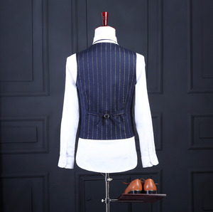 Abito da uomo <span class=keywords><strong>blu</strong></span> a due bottoni doppio petto su misura abito da uomo formale a righe bianche (cappotto + pantaloni + gilet) abito a righe da uomo NA16 - Product Image 5