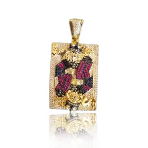 24k Plated Gold King Of Poker Playing Cards Iced Out Diamond Pendant