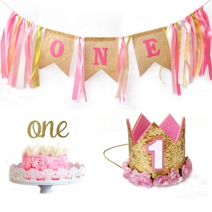 Decorazioni per il <span class=keywords><strong>Primo</strong></span> <span class=keywords><strong>Compleanno</strong></span> del Bambino - Corona, Striscione per Seggiolone, Banner in Iuta con Scritta 'ONE' - Product Image 5