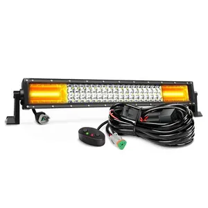 LED Light Bar 22Inch 342W White & Amber Triple Row 27360LM Flood Spot Combo Led Bar Road Lights for Trucks with Wiring