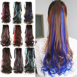 Ombre Kleur Synthetische Trekkoord Paardenstaart Haarverlenging, 60 Roze Blauw Rood Groen Wit Bourgondië Paardenstaart Cosplay Pruik