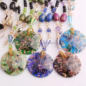 High quality multi colors long bead murano glass pendant necklace