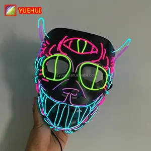 Luce di Vendita calda Led EL Maschera di Prezzi di Fabbrica di Plastica Gatto Maschera Neon Decorazioni Del Partito Glow Scuro Testa Completa Al Neon Maschera regalo di natale