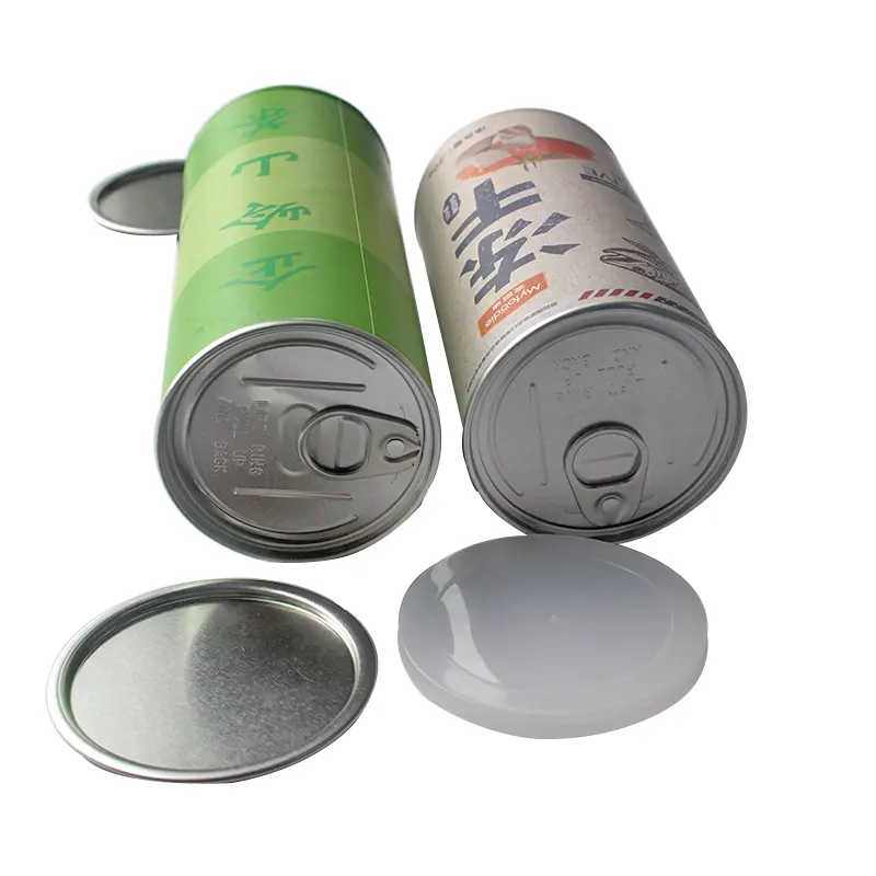 Custom made food grade easy open can lid paper tube packaging plastic lid aluminum film cardboard box for Potato chips
