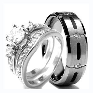 His & HERS 3 unidades compromiso anillos de boda set - Product Image 1