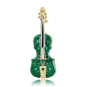 Broche de lapela de violino verde, broche de gotejamento em óleo