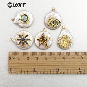 MP131 Grosir Mutiara Multi-pola Bintang Laut Populer dengan Liontin Cz Micro Pave Perhiasan Wanita Liontin Mutiara Melingkar