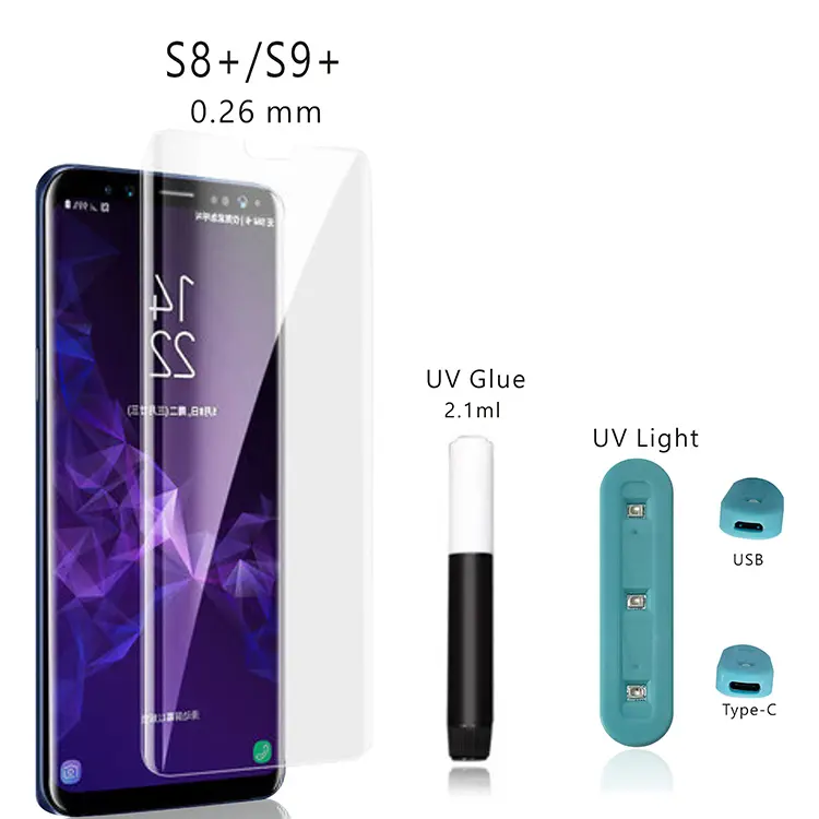 Protecteur d'écran pour Samsung Galaxy S8plus/s9 plus, verre trempé, colle UV, entièrement adhésive, 3D, ml