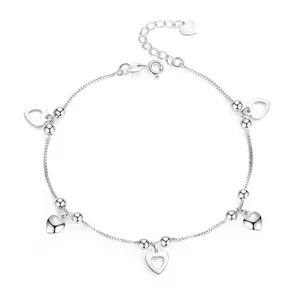 BAGREER A1809 Chaîne de <span class=keywords><strong>cheville</strong></span> classique pour <span class=keywords><strong>femme</strong></span> en argent sterling plaqué <span class=keywords><strong>or</strong></span> avec pendentif cœur et zircon, bijoux à perles - Product Image 1