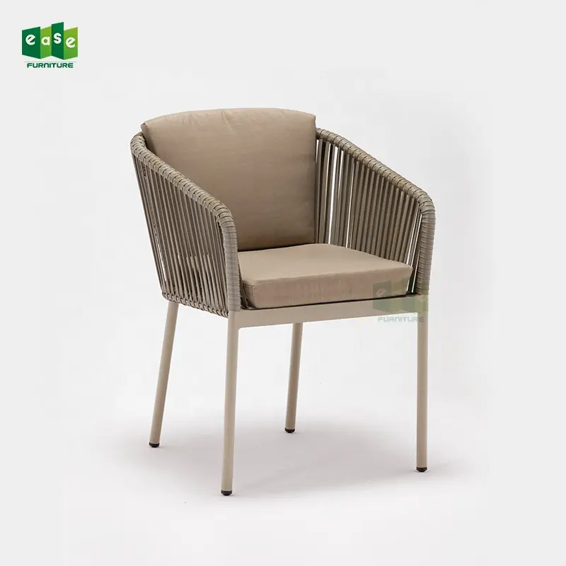 (E7097) חיצוני קש נצרים ריהוט סטי אוכל כיסא מודרני עם כרית