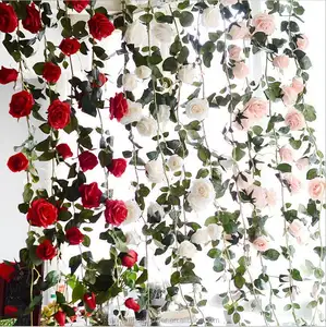 Wholesale silk flower vine artificial rose garland for wedding decoration