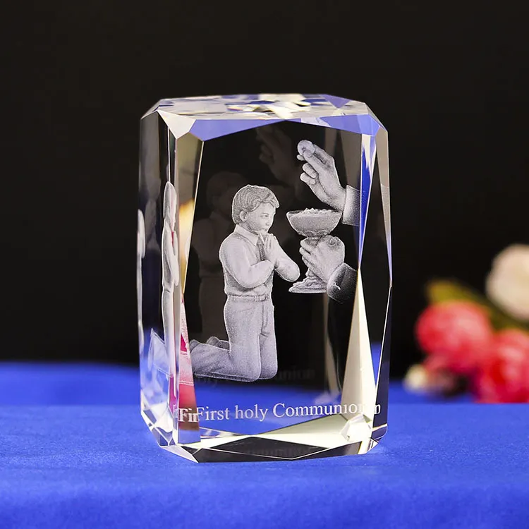 Сверкающая 3D лазерная гравировка христианский мальчик девочка крещение Кристалл религиозный сувенир