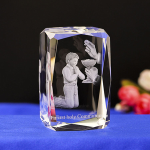 Cadeaux de première Communion pour filles garçon catholique décor à la maison k9 cristal artisanat cadeau chrétien souvenir religieux 3d laser cristal Cube