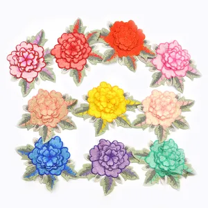 Apliques de rosas bordados em 10 cores, remendos de flores