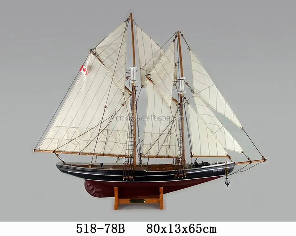 BLUENOSE Houten Zeilboot Model, 80 cm lengte 6 verschillende afwerking, Canada beroemde schip model