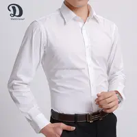 Camisa masculina formal, camisa branca de algodão com botão, sem ferro, de manga longa, clássica, formal
