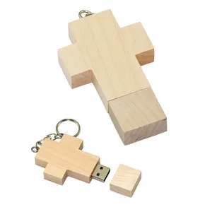 Bastão de memória em forma de cruz, de madeira, usb flash drive