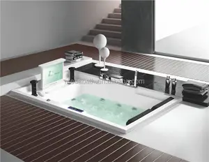 De Lujo 2 Persona acrílico masaje jacuzzi gota construido en el aire bañeras con TV