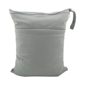 Sacs à couches en tissu réutilisable imperméable, personnalisé, sacs secs/humides avec deux poches à fermeture éclair