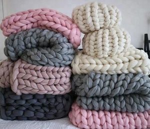 Thick Wool <strong>Cable</strong> Knit <strong>Throw</strong> Blanket Chunky Merino Wool <strong>Knitted</strong> Blanket - Product Image 5