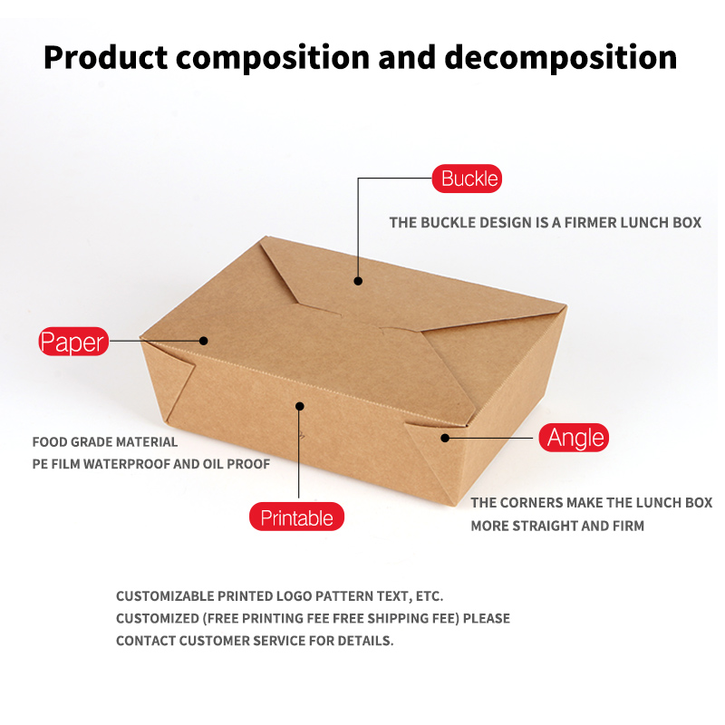 customized logo take away kraft paper or white card food box with certification contain for rice noodle snack and so on
