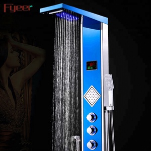 Fyeer Rainfall Digital Black <strong>Shower</strong> Column Stainless Steel Massage <strong>Shower</strong> Panel with Led <strong>Lights</strong> - Product Image 2