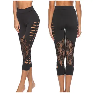 Sportswear Sexy Strumpfhose Laser Cut Yoga Hose Leggins Casual Bayan Tulum Lace Leggings Frauen