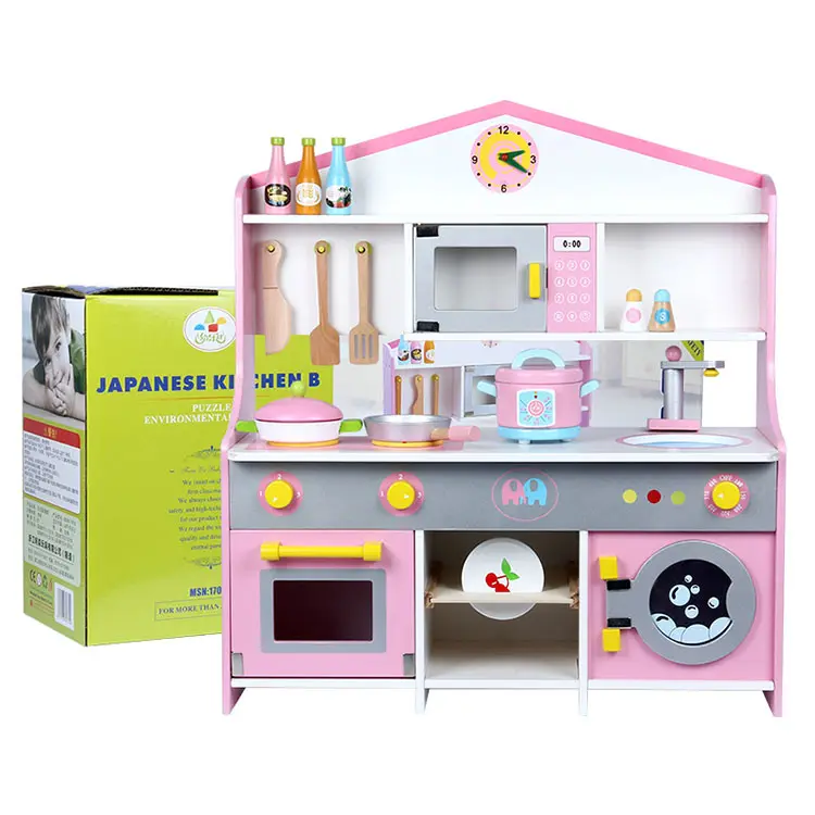 Mainan Simulasi Memasak, Set Mainan Dapur Kayu Besar Warna Pink