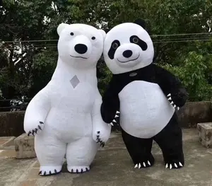滑稽行走毛绒材料充气北极熊熊猫吉祥物服装