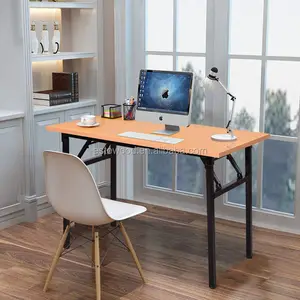 Folding Computer Desk Modern Simple Writing Desk for Home Office Study, Wood and Metal Folding Table