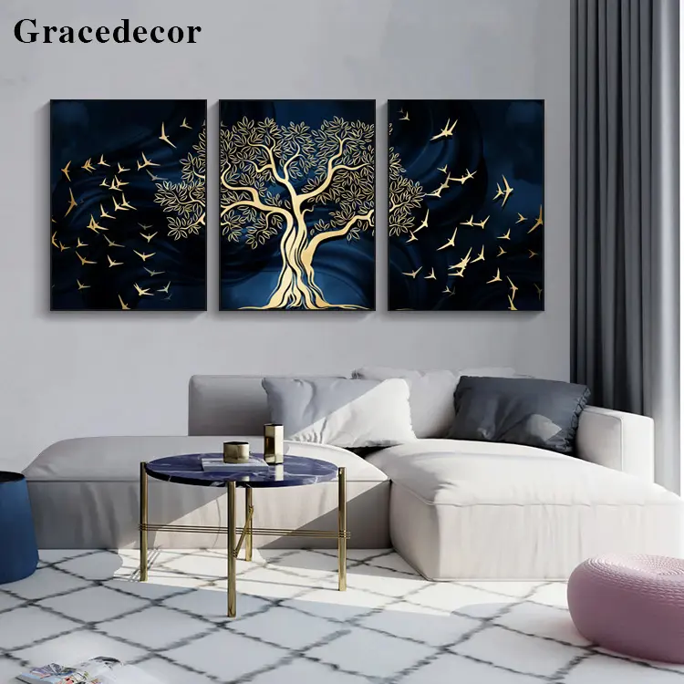 Popular Set of 3 Pieces Painting Print Modern Wall Decor Oil Tree Art Picture