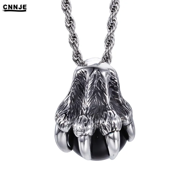 Wholesale Men's Jewelry Natural Stone Pendant Necklace Black Onyx Dragon Claw Pendant