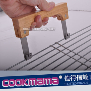 Base de montagem do logotipo da fábrica, alça de madeira, aço inoxidável, cesta de grelha, levantador - Product Image 5