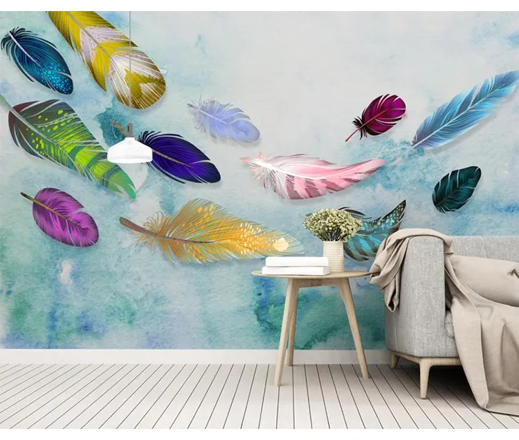 Papel tapiz de moda Simple, mural de pared colorido con textura de plumas, arte para el hogar, papel de pared