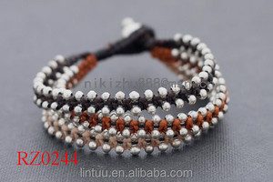 lucky nudo cadena de cuentas de la señora negro pulsera de cordón de Brown Stud Wrap Pulsera de cuentas con campana de Latón - Product Image 1