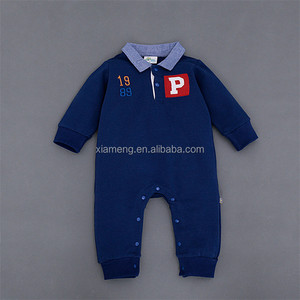 Nuevo diseño cómodo <span class=keywords><strong>azul</strong></span> <span class=keywords><strong>marino</strong></span> cuello del mameluco ropa de bebé de manga larga - Product Image 1