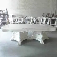 Blanco de lujo francés europeo estilo 8 asiento muebles de comedor 1 mesa con 8 sillas